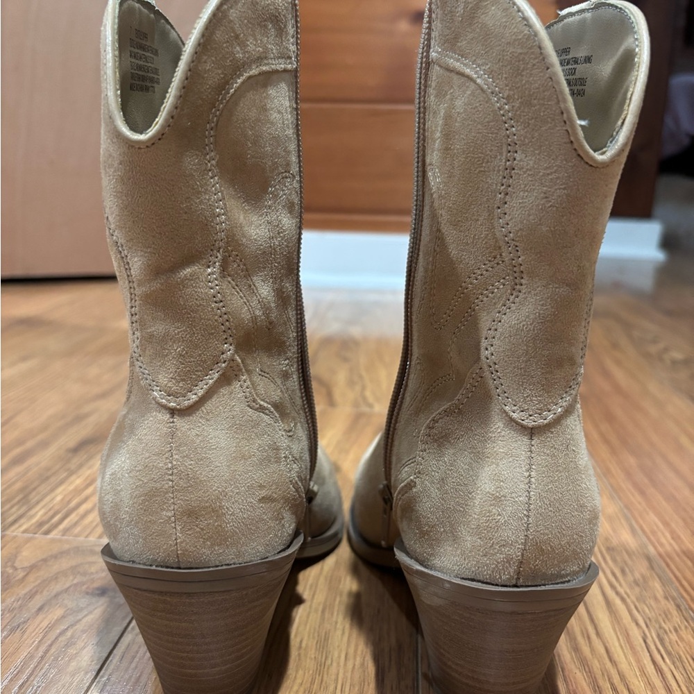 Tan Suede Western Ankle Boots - Picture 3 of 7